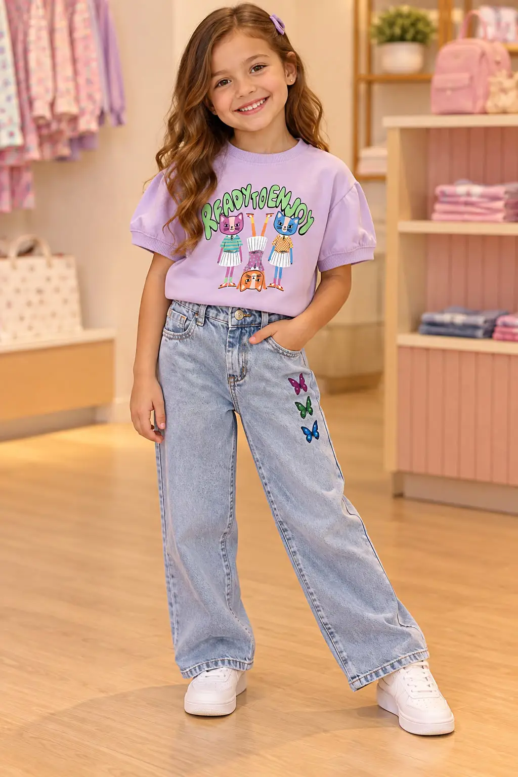 CALCA JEANS INFANTIL FEMININA - TEMA BORBOLETA